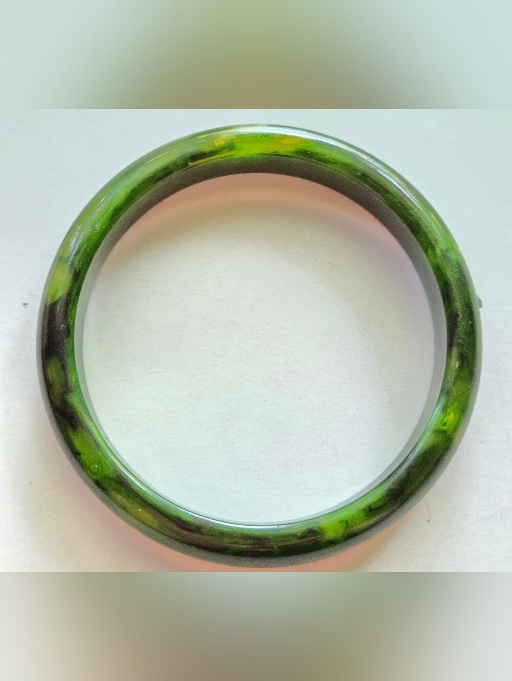 HTF Vintage Marbled Tri-Color Spinach Bakelite Bangle w/ Rhinestone Child's
